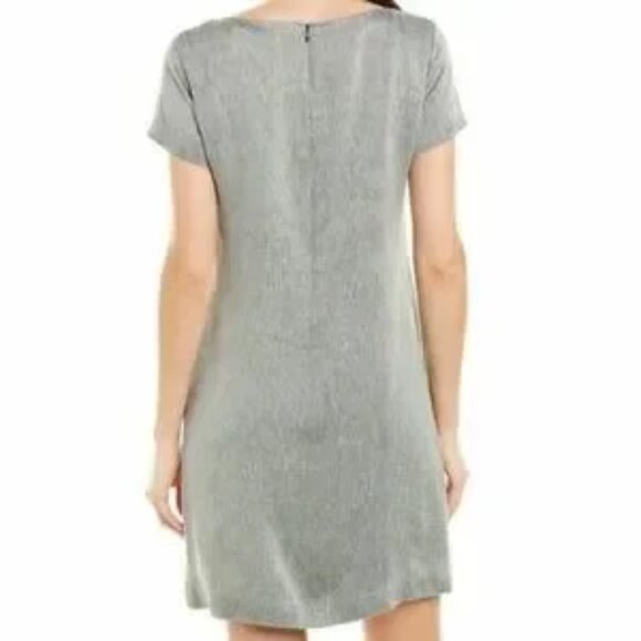 Theory Structured T Twill Linen Short Sleeve Midi Shift Dress Gray Size L Lined - Picture 16 of 16